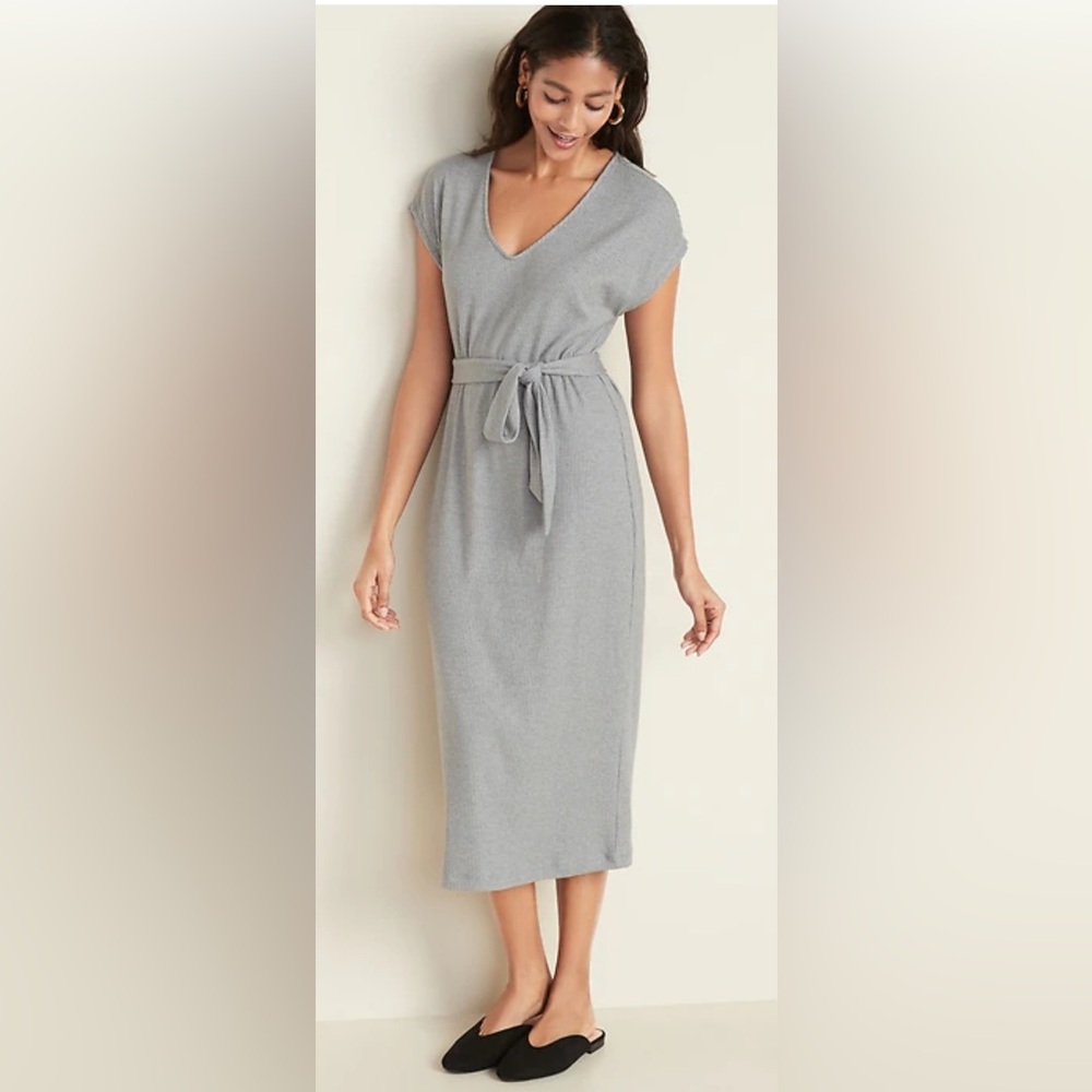 Old Navy Gray Toe Rib Knit Sheath Midi Dress Crew Neck Sleeveless SzL